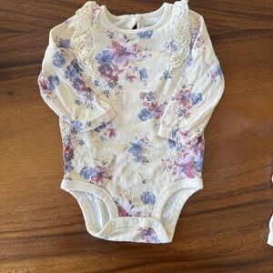 OshKosh B’gosh Cream Blue Purple Floral Lace Long Sleeve Bodysuit 12M